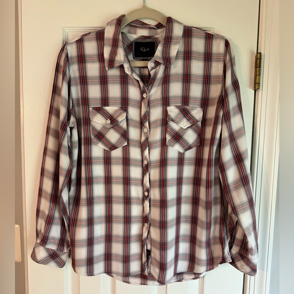 Rails Hunter Plaid Shirt Red Charcoal White Button Down Super Soft | Large